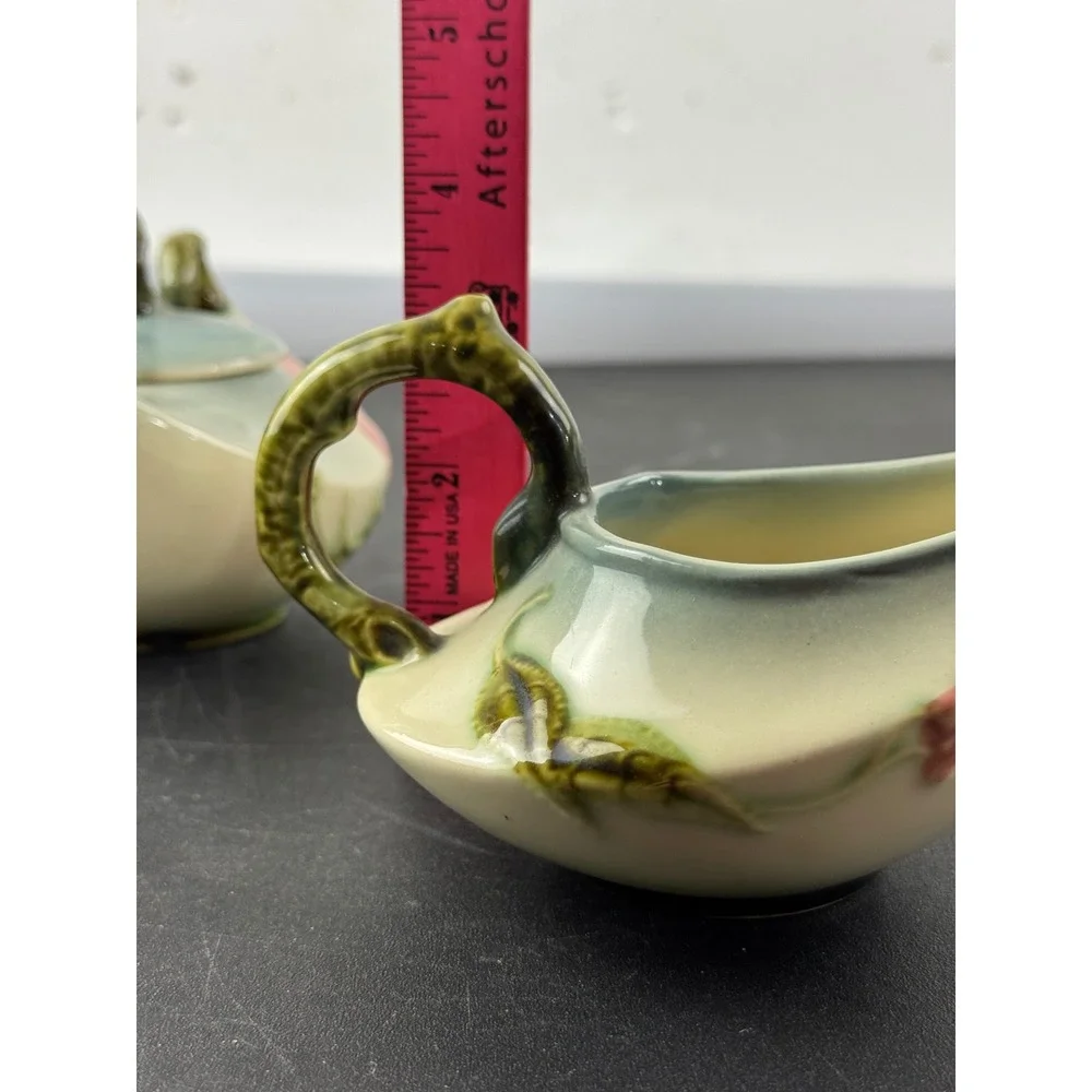 Hull Pottery Wildflower Sugar Bowl and Creamer Set W27 W28 Pink Green Vintage - Picture 5 of 14